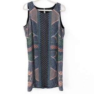 Rose & Olive Printed Sleeveless Shift Dress M Boho Geo Fully Lined Casual Career